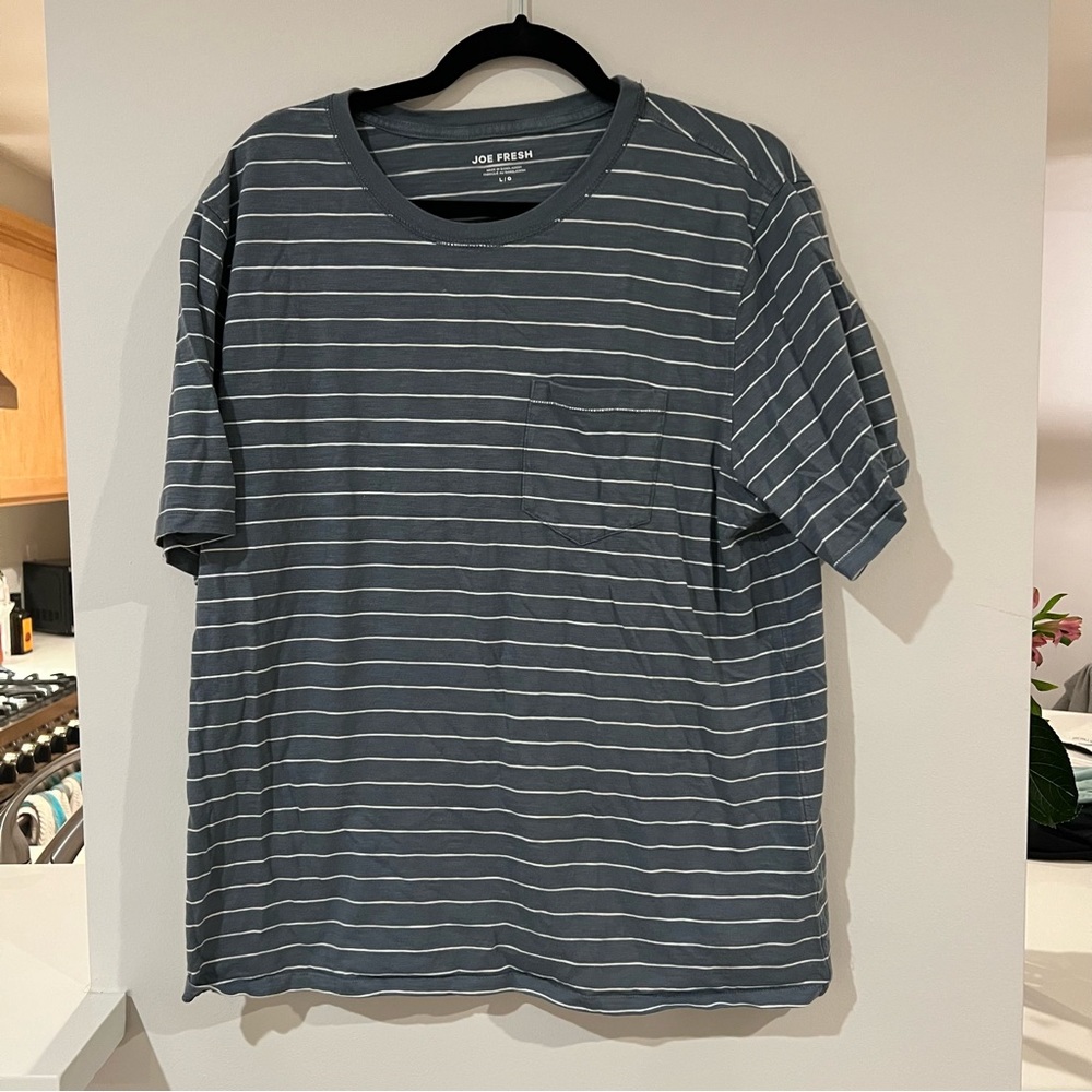 Joe Fresh Slate Blue & White Striped Pocket Tee